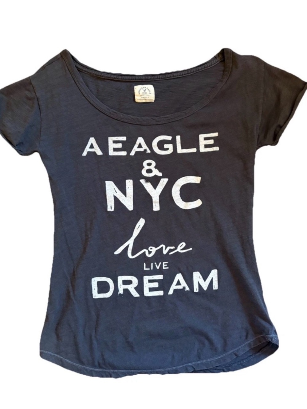 American Eagle NYC Love Live Dream Gray Graphic T-Shirt Cotton Tee